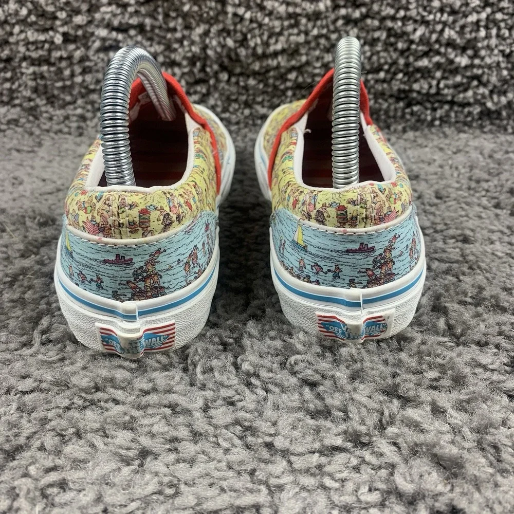 Vans X Where's Waldo Slip-On Kids Size 2 Shoes Red/Yellow Canvas